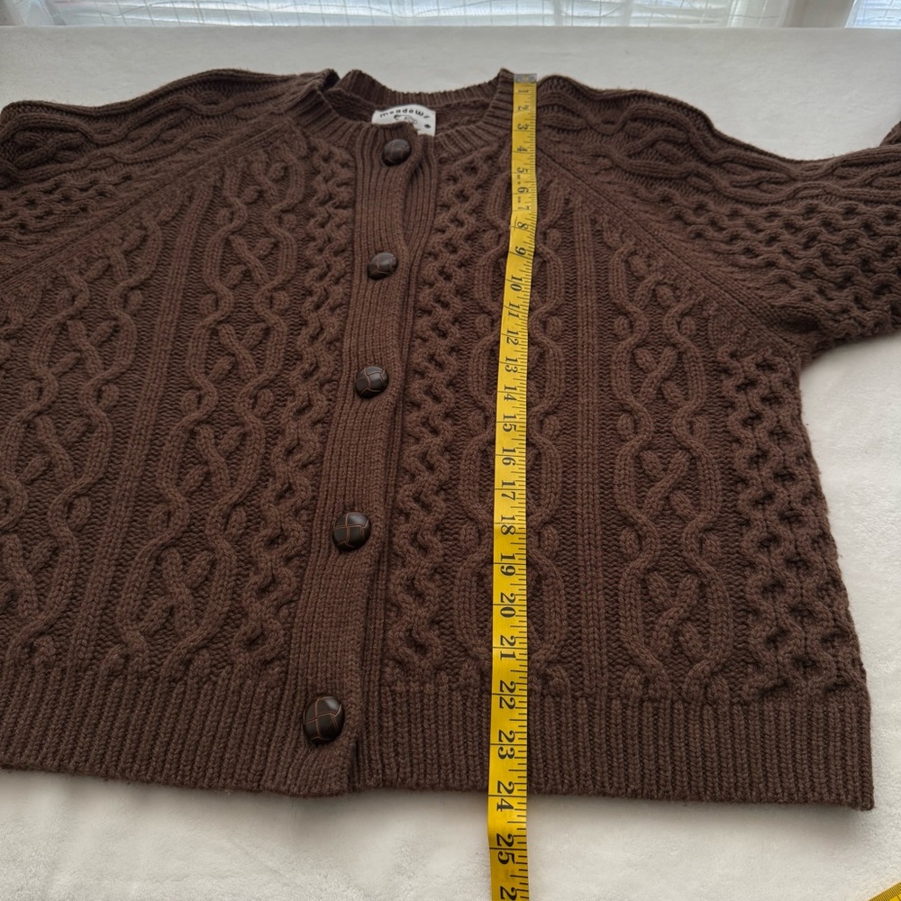 Meadows Quince Thick Cable Knit 100% Wool Cardigan Size US 6 Chocolate Brown - Picture 10 of 10